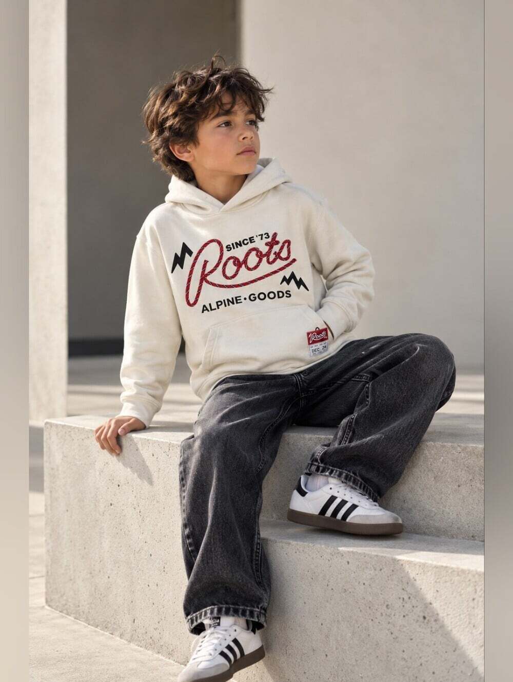 Roots Kids Alpine Goods Logo Hoodie Organic Cotton Cream 9-10Y